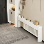 Regal Hinter Sofa Atmungsaktiver Schmaler Beistelltisch f&uuml;r Wohnzimmerm&ouml;bel, Wei&szlig;er/Schwarzer Sofatisch Hinter Sofa, Dekorativer Konsolentisch im Minimalistischen(White,220x17x88cm(86.6x6.7x34.6in))
