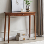 Kitsas konsoollaud, valmistatud t&auml;ispuidust, kaasaegne kitsas k&uuml;ljelaud &uuml;he sahtli ja avatud riiulitega esikusse, elutuppa ja fuajeesse (oranž, 80 x 32 x 80 cm / 31 x 13 x 31 tolli)