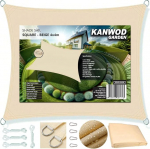 Kanwod Ruudukujuline Markiis Veekindel 4 x 4 m, UV kaitse, 180 g/m&sup2; kangas, sisaldab kinnitustrosse, Trossiga pingutusmarkiis r&otilde;dule, terrassile, terrassile ja aeda (beež, 4 x 4 m)