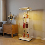 Klaasist vitriinkapp LED tuledega, kaasaegne vitriinkapp 3 riiuli ja uksega, seinakapp kollektsiooni jaoks, magamistuppa, elutuppa ja s&ouml;&ouml;gituppa, valge