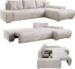 Juskys Iseo parem diivan magamisfunktsiooniga - kangast diivan L-kujuline elutuppa, mugav, pikendatav, diivanvoodi, nurgadiivan, diivanvoodi, beež