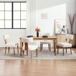 Mid-Century Modern s&ouml;&ouml;gitoa toolid, komplekt 4, ergonoomilised linased toolid polsterdusega, t&auml;ispuidust jalad, aktsenttoolid s&ouml;&ouml;gituppa, k&ouml;&ouml;ki, elutuppa ja garderoobi, beeži v&auml;rvi.
