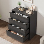Kommode Mit 4 Schubladen, Sideboard, Nachttisch, Beistelltisch, Modern Kommodenschrank Holz Schubladenschrank F&uuml;r Wohnzimmer, Schlafzimmer Oder Flur, 75 x 40 x 100 cm