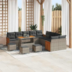 Modulares Gartensofa-Set 17-teilig schwarz Poly-Rattan mit Kissen, 17-teiliges Rattansofa f&uuml;r Garten als Outdoor-Sofagarnitur