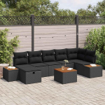 Modulares Rattan Sofa Set f&uuml;r Terrasse Garten Diivan Set 7-teilig schwarz Poly Rattan mit Kissen und R&uuml;ckenlehne Modulares Garten