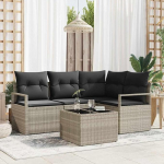 Moderne Terrassenm&ouml;bel Garten Sofa Set 5 St&uuml;ck Outdoor Sofagarnitur mit Kissen aus Poly-Rattan in Hellgrau