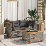 Gartensofa Grau Poly Rattan mit abnehmbaren Kissen, Gartenecke aus Polyrattan, Garten Lounge Set mit Polsterung und Gartenm&ouml;bel mit waschbaren Bez&uuml;gen