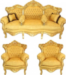 Casa-Padrino Baroque Living Set Gold Bouquet muster/Kuldne - 3er diivan + 2 tugitooli