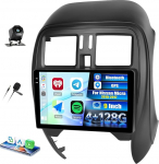 CAMECHO 4+128G Android 15 Navi Autoradio f&uuml;r Nissan Micra 2010-2017, 9 Zoll GPS Radio mit Bluetooth WiFi Wireless Carplay Android Auto FM RDS 32EQ +R&uuml;ckfahrkamera