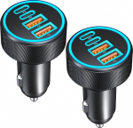 90W 2-pack sigaretis&uuml;&uuml;taja USB C, 4-pordiline topelt 45W USB-C ja USB-A 12V adapter PD/QC auto kiirlaadija mobiiltelefoni autolaadija iPhone 17e/17/Air/16/16e/15 Pro Max, Samsung S26/S25 jaoks
