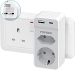 Adapter Inglismaa Saksamaa pistik, TOPREK reisiadapter UK USB (5V/2.4A), UK adapter DE EU, pistikupesa adapter reisipistik t&uuml;&uuml;p G Iirimaa Inglismaa, Dubai, Maldiivid, Malaisia jaoks