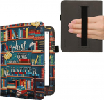 Amazon Kindle Paperwhite (2024)/Colorsoftiga &uuml;hilduv kwmobile klapp&uuml;mbris - esiosa randmerihm - raamatukoguteema mitmev&auml;rviline