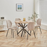 S&ouml;&ouml;gilaua ja toolide komplekt, 100 cm &uuml;mmargune s&ouml;&ouml;gilaud ja 4 linast s&ouml;&ouml;gitooli, 4 tooli ja laud k&ouml;&ouml;ki, s&ouml;&ouml;gituppa ja elutuppa (Khaki-LX, 100 x 100 x 76,5 cm (hele puiduv&auml;rv))