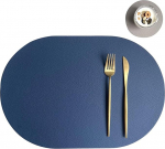 AMDXD Tischsets Weihnachten Modern mit Untersetzer Oval 6er Set, PU Leder Platzsets Abwaschbar F&uuml;r Weihnachten Umkehrbar Zweifarbig Einfarbig, Tischuntersetzer Marineblau Grau, 30x43.5CM