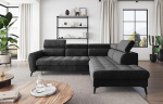 BJORN Velvet L-kujuline grafiit nurgadiivan, 260 x 101 x 215 cm, diivanvoodi voodikasti ja magamisfunktsiooniga, nurgadiivan hoiuruumiga, reguleeritavad peatuged, paremal, kangas Monolith 92