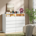 Garvee Moderne Kommode mit 8 Schubladen - Integrierte USB-Ladestation, LED-Beleuchtung & Steckdose - Vielseitiger Aufbewahrungsschrank f&uuml;r Schlafzimmer, Wohnzimmer, Flur - Wei&szlig; - 2 St&uuml;ck