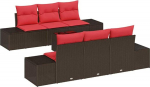 vidaXL Sofa Set mit Kissen 7 pcs Braun Poly Rattan, Garten- und Terrassen-Sofa-Set, modulare Loungem&ouml;bel, strapazierf&auml;higes Poly-Rattan, Stahlrahmen, Glastisch, Entspannung drau&szlig;en