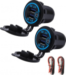 Dual USB laadija pesa QC 3.0 kiire autolaadija pesa Pistikupesa koos puutetundliku l&uuml;liti ja sinise LED-sigaretis&uuml;&uuml;taja pesa veekindel 12V/24V auto, paatide, mootorratta, merel, RV, veoauto jaoks.