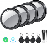 Air Tracker Tag Key Finder Pack of 4, kohvri j&auml;lgimisseadmed, mis &uuml;hilduvad Apple'iga Kus on? App (ainult iOS), Bluetooth v&otilde;tmeotsija pagasile/kotile/rahakotile, nutikas v&otilde;tmeotsija, vahetatav aku, must