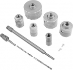 10-osaline puurimispuuride komplekt, 110 mm TCT s&uuml;damepuur betoonile koos juhtpuuriga 350 mm varrega 300 mm SDS Plus pikendusv&otilde;lliga 35 mm 40 mm 50 mm 65 mm 82 mm