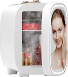 DF01A Mini Cosmetic Fridge, 4L Mini Fridge with 3-Level LED Mirror, Low Noise, Small Skin Care Fridge with Cooling and Heating Function, Portable Design for Bedroom, Office and Car