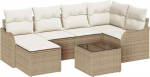 Rantry 7-teiliges Garten Sofa Set mit Kissen Braun Poly Rattan, 2-Sitzer Garten Sofa mit Stauraum und Kissen Beige Poly Rattan Gartenlounge Model3354450