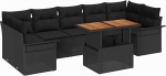 Rantry 8-teiliges Garten Sofa Set mit Kissen Schwarz Poly Rattan Akazie Gartenlounge Model3349302