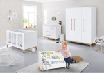 Lomadox Baby Room Set Including Mattress in White Matt with Bookshelf