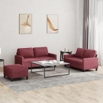 3-TLG. Sofagarnitur mit Kissen Diivan Wohnzimmer Sitzgruppe Wohnzimmer Diivan Set Sofas F&uuml;R Wohnzimmer Weinrot Stoff - 3201458