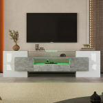 KecDuey TV Cabinet 200 cm Stylish TV Cabinet Lowboard High Gloss with LED Lighting Living Room Furniture Modern Design Elegant Glass Surface (Grey, 200 cm)