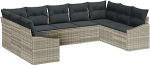 9-teiliges Garten-Sofaset mit Kissen Hellgraues Poly-Rattan Gartenlounge Model3346882