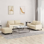 3-TLG. Sofagarnitur mit Kissen Creme Stoff Langlebiges Sofa mit Polsterung, atmungsaktivem Stoff und robustem Gestell f&uuml;r Wohnzimmer.