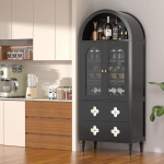 Meulbaty 180cm kaarjas vitriinkapp koos sahtliga, klaasuste ja riiulitega kaarjad kabinetid elutuppa, k&ouml;&ouml;ki ja magamistuppa, kokkupanek vajalik (must)