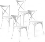 Baroni Home 4 valge plastiktoolist komplekt, mis on virnastatav, ei vaja kokkupanekut, lihtne puhastada libisemisvastased kummist jalad k&ouml;&ouml;ki elutuppa s&ouml;&ouml;gituppa &otilde;ue 44 x 44 x 82 cm punutud seljatugi
