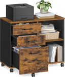 VASAGLE 3 sahtli ja ratastega rulliv toimikukapp, avatud sektsioonid A4 dokumentide jaoks, kirjasuurus, printeri statiiv, t&ouml;&ouml;stusdisain, vintage pruun/must OFC041B01