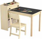 Puecrof Laste loovlaud koos tooliga, mis on valmistatud t&auml;ispuidust - multifunktsionaalne &otilde;ppimis- ja m&auml;ngulaud koos hoiuruumiga v&auml;ikelastele alates 12 kuu vanuselt | Ergonoomiline maalimislaud koju