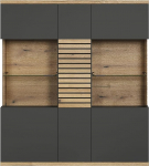 trendteam smart living - Norris - Vitriinkapp - Antratsiit/Evoke Tamm - Highboard 15-kohaline - (B x K x S) 131 x 147 x 38 cm - Pehmelt sulguvad uksed ja t&auml;ispikendusega sahtlid - kriimustuskindel