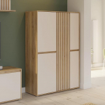 Forte ELISTON riidekapp 100 110, moodne riidekapp lamellide disainiga, 5 uksega, magamistuba, Mauvella tammepuidust dekoor, kasmiirbeež, 109,3 cm lai x 161,7 cm k&otilde;rge x 41,5 cm s&uuml;gavus.