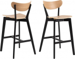AC Design Furniture Roxanne Baaritoolid 2 tamme spoonist istme ja mustade puidust jalgadega, kaasaegse retrostiilis k&otilde;rge tool, baarim&ouml;&ouml;bel, k&ouml;&ouml;gim&ouml;&ouml;bel, laius: 45 x k&otilde;rgus: 105 x s&uuml;gavus: 49 cm.