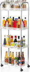 4 Tier Kitchen Bathroom Rolling Cart 39" Tall Narrow with 4 Universal Wheels Tapered Storage Shelf Cart (Acrylic)
