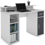 byLIVING DIEGO Desk / Work Table with Lots of Storage Space in Matt White / Fronts in Anthracite / Computer Table / 1 Drawer, 1 Door, 3 Open Compartments / 120 x 88 x 55 cm (W x H x D)