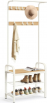 VASAGLE garderoobi statiiv, garderoob, riietehoidja 9 eemaldatava konksuga, kingahoidja koos istmega, 3 riiulit, k&otilde;rgus 183 cm, metall, kreemjas HSR40W