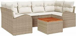 Rantry 7-teiliges Garten-Sofa-Set mit Kissen Beige Poly Rattan Akazie Gartenlounge Model3347533