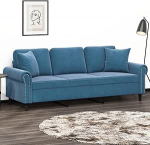 3-Sitzer-Sofa mit Zierkissen Diivan Couch Loungesofa Polstersofa Relaxsofa G&auml;stesofa Dopplesofa Sofa f&uuml;r Wohnzimmer G&auml;stezimmer Blau 180 cm Samt
