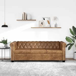 Gecheer Chesterfield Diivan 3-Sitzer Loungesofa Stoffsofa Polstersofa Sitzm&ouml;bel Polsterm&ouml;bel Designsofa Wohnzimmersofa Kunstleder Braun