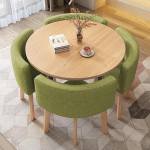 Nordic Couchtisch-Set rund mit 4 St&uuml;hlen, 80 cm Durchmesser, Esstisch f&uuml;r Milchtee-Gesch&auml;fte, Hotels, Lounges, Gesch&auml;ftstreffen, stilvolle gr&uuml;ne M&ouml;bel