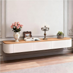 JUNFUNNLE 180 cm beež TV-kapp 2 sahtli ja 1 klapiga, seinale paigaldatav madallaud, meediakonsool kaablikanalitega, t&auml;ielikult kokkupandud