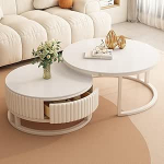 MDXVRKYBC Kohvilaud Valge kohvilaud &uuml;mmargune 2 moodsa elutoa laud &uuml;mmargune diivanilaud kohvilaudade komplekt koos sahtliga, 50 + 70 cm &uuml;mmargune sisseehitatud k&uuml;ljelaud elutuppa, r&otilde;dule ja kontorisse