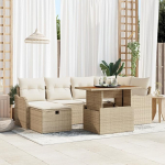 Rantry 7-teiliges Garten Sofa Set mit Kissen Beige Poly Rattan Gartenlounge Model3361274