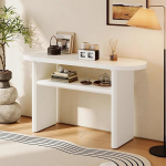 Konsolentisch Weiss mit Holz Doppelst&ouml;ckige Ablagefl&auml;che Abgerundete Ecken Console Table Wooden Gro&szlig;e Tischplatte mit Verstellbaren F&uuml;&szlig;en Geeignet f&uuml;r Eingangsbereiche(A,120 * 25 * 80cm)